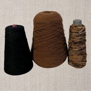 Lot Of 3 Vintage Yarns BIG Cones Mohair Agawam Dye Works Browns Black Textiles